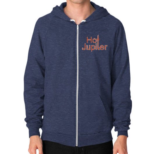 Zip Hoodie (on man) Tri-Blend Navy Green World Productions