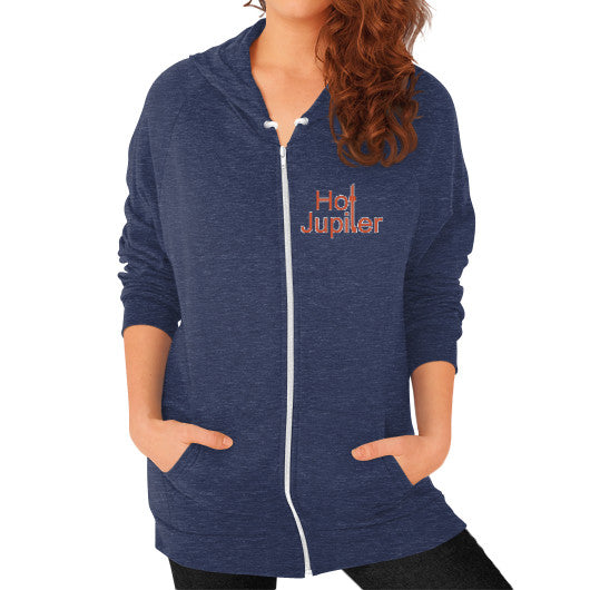 Zip Hoodie (on woman) Tri-Blend Navy Green World Productions